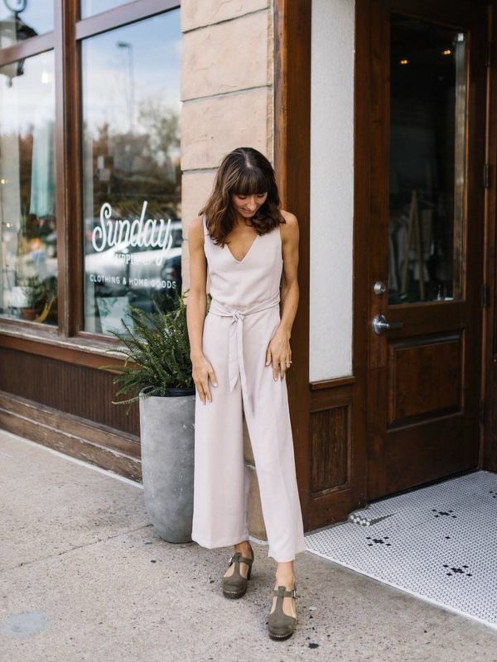 Mod Ref Cream Wide-Leg Jumpsuit with Tie Waist
